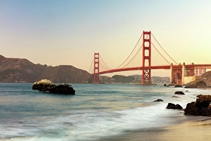 San Francisco Prints: Golden Gate Bridge from Baker Beach at sunset, San Francisco, California, USA