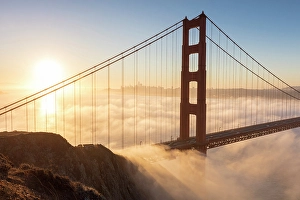 Battery Spencer Prints: Golden Gate Bridge and fog at sunrise