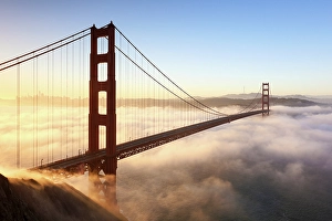 Battery Spencer Prints: Golden Gate Bridge and fog at sunrise