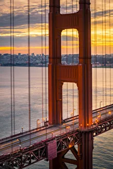 Golden Gate Bridge during sunrise. Marin County, San Francisco, Northern California, USA