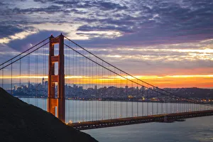 Golden Gate Bridge during sunrise. Marin County, San Francisco, Northern California, USA
