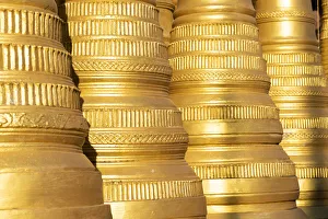 Stupas Prints: Detail of golden Indein stupas (AKA In Dein) against sky, Lake Inle, Nyaungshwe Township