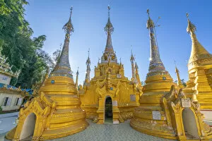 Religious Place Collection: Golden shrines at Shwe Oo Min Pagoda, Kalaw, Kalaw Township, Taunggyi District