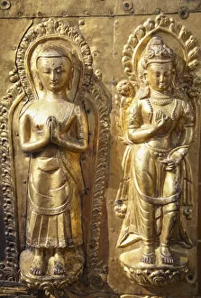 Images Dated 16th May 2013: Golden statues at Swayambhunath Stupa (UNESCO World Heritage Site), Kathmandu, Nepal