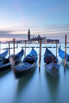 Gondola Prints: Goldolas on the lagoon at dawn