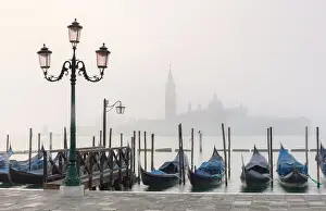 Gondola Prints: Goldolas on the lagoon on a misty dawn