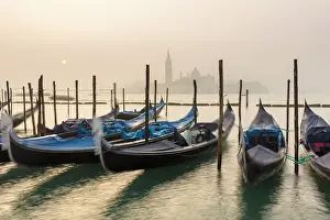 San Marco Prints: Goldolas on the misty lagoon at sunrise