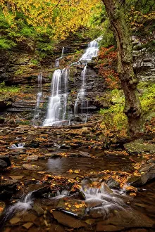Autumn Leaf Prints: Gonaga Falls in Autumn, Ricketts Glen State Park, Benton, Pennsylvania, USA