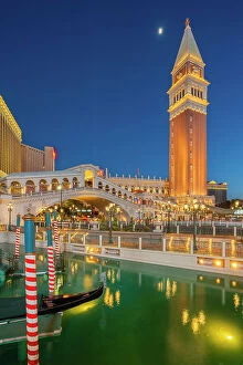 Nevada Collection: Gondola rides in canal The Venetian Las Vegas Hotel at twilight, Las Vegas Strip, Paradise