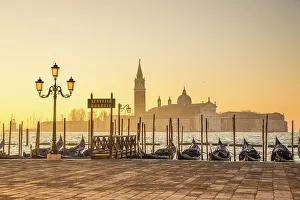 Images Dated 8th February 2023: Gondolas on the Bacino di San Marco with the Church of San Giorgio Maggiore, Venice, Veneto, Italy