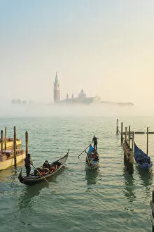 Images Dated 13th February 2023: Gondolas on the Bacino di San Marco with the Church of San Giorgio Maggiore, Venice, Veneto, Italy