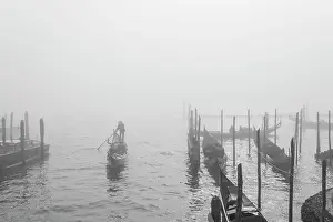Gondolas on the Bacino di San Marco with the Church of San Giorgio Maggiore, Venice, Veneto, Italy