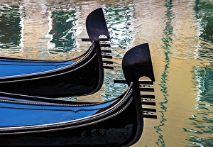 Gondolas Prints: Gondolas with colourful reflections, San Marco, Venice, Italy
