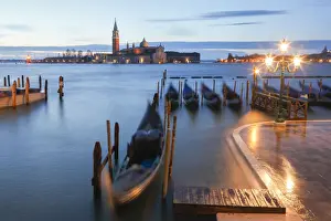 Piazzetta Prints: Gondolas moored in the Bacino di San Marco overlooking the church of San Giorgio Maggiore