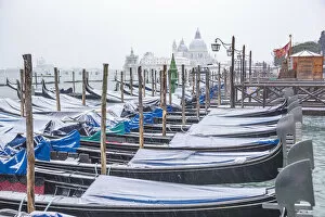 Images Dated 13th March 2018: Gondolas with snow at St Marks waterfront, Venice, Veneto, Italy