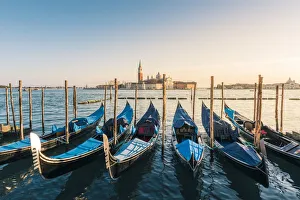 St Mark Square Prints: Gondolas at St Marks waterfront, Venice, Veneto, Italy