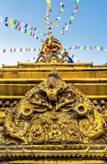 Swayambhunath Prints: Detail of goold reliefs on the Swayambunath temple (aka Monkey Temple), Kathmandu, Nepal