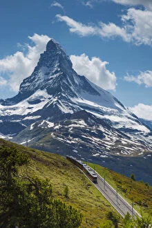 Images Dated 4th July 2013: Gornergrat railway & Matterhorn, Zermatt, Valais, Switzerland