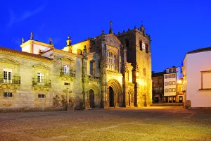 Historical Center Prints: Gothic Catedral (Motherchurch) of Lamego, built in the 12th century, at dusk, Beira Alta