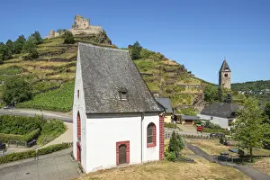 Kobern Gondorf Prints: Gothic Dreikaonigenkapelle with Niederburg at Kobern-Gondorf, Mosel Valley