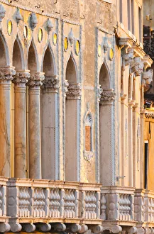 Detail of the Gothic Facade of the Palazzo Barbaro on the Canal Grande, Venice, Veneto