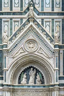 Gothic Revival faAA┬ºade (detail) of Florence Cathedral (Duomo di Firenze)