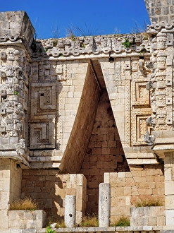 Uxmal Prints: The Governor's Palace, detailed view, Uxmal, Yucatan State, Mexico