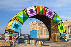 Images Dated 31st August 2018: Graffiti on shipping containers at NDSM cultural centre, Amsterdam, Noord Holland