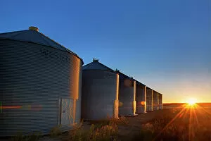 Agribusiness Gallery: Grain bins at sunrise near Swift Current Saskatchewan, Canada