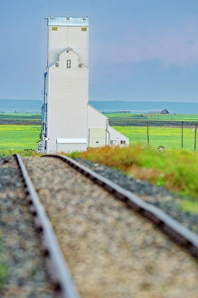 Prairies Prints: Grain elevator and railroad tracks, Saskatchewan, Canada