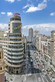 Gran Via Prints: Gran Via and city skyline, Madrid, Community of Madrid, Spain
