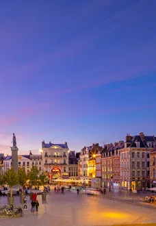 The Grand Place and Column of the Goddess at Dusk, Lille, France
