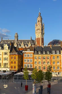 Old Stock Exchange Prints: The Grand Place and Lille Chamber of Commerce Belfry, Lille, France