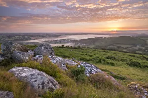 July Prints: Granite outcrop on Meldon Hill at sunrise, Dartmoor, Devon, England. Summer (July) 2015