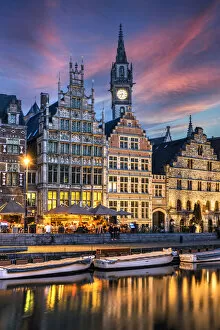 Graslei quay and guild houses of the old town, Ghent, East Flanders, Belgium