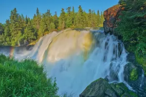 The Grass River as it plunges over at Pisew Falls Pisew Falls Provincial Park, Manitoba, Canada