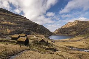 Grass roofed buildings in the beautiful Saksun village on the island of Streymoy