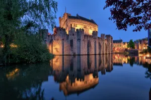 Gent Prints: Gravensteen Castle at Night, Ghent, Belgiium
