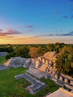 Yucatan Prints: Great Acropolis at sunset, elevated view