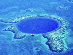 Atoll Prints: The Great Blue Hole, Lighthouse Reef, aerial view, Belize District, Belize