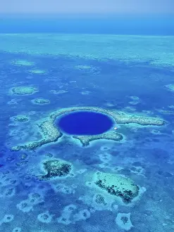 Atoll Prints: The Great Blue Hole, Lighthouse Reef, aerial view, Belize District, Belize