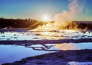 Environment Prints: Great Fountain Geyser, Sunset Yellowstone National Park Wyoming, USA