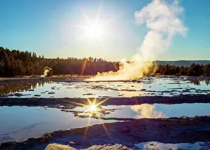 Great Fountain Geyser, Sunset Yellowstone National Park Wyoming, USA