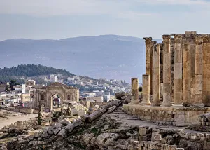 Hadrian Prints: Great Temple of Zeus and Hadrains Arch, Jerash, Jerash Governorate, Jordan
