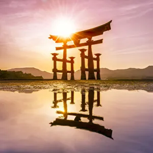 Orange Gallery: The great Torii at sunset, Miyajima island, Hiroshima Prefecture, Japan