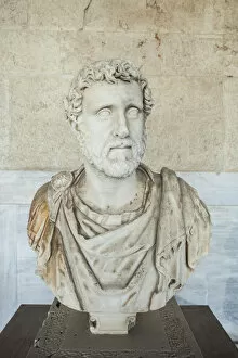Mediteranean Country Gallery: Greece, Athens, Ancient Agora, Stoa of Attalos and Agora Museum bust of Emperor Antoninus