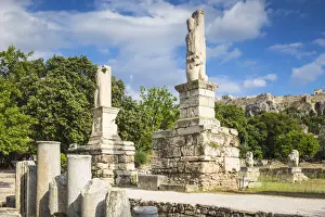 The Agora Prints: Greece, Attica, Athens, The Agora, Statues standing along the former facade of