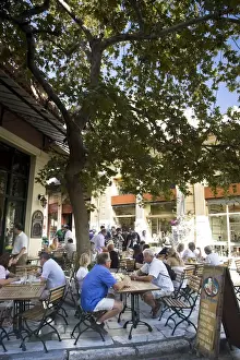 Outdoor Cafe Prints: Greece, Attica, Athens, street cafes in the Plaka Ottoman district
