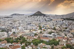 Images Dated 6th June 2015: Greece, Attica, Athens, View of Central Athens - Plaka towards Lykavittos Hill