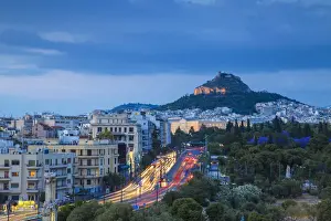 Rush Hour Prints: Greece, Attica, Athens, View of Leoforos Vasilissis Amalias towards Lykavittos Hill